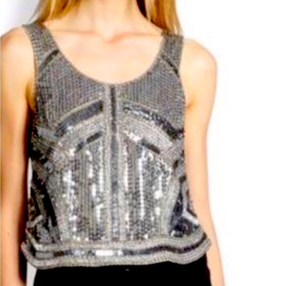 Parker Eliza fun sequins and silk crop top/tank with back zipper size S - Picture 1 of 4